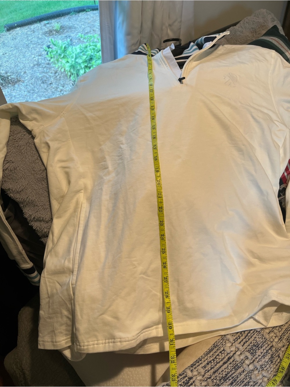 Unisex Cream Half-Zip Shirt with Navy-Trim Stand Collar - Picture 8 of 10